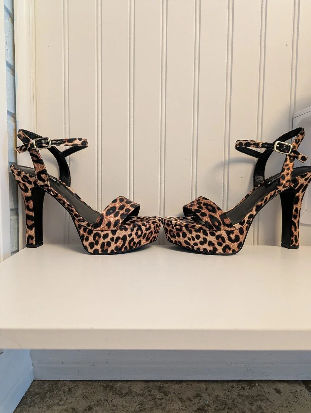 NIB Nine West Solas Platform Heel Sandals | Leopard Print| Size 6.5